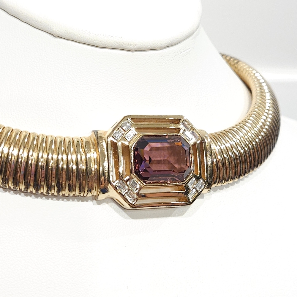 Vintage Dior Amethyst Purple Crystal Gold Omega Chain Necklace Germany - Picture 6 of 16
